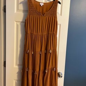 Western cognac smocked midi dress. Wore once